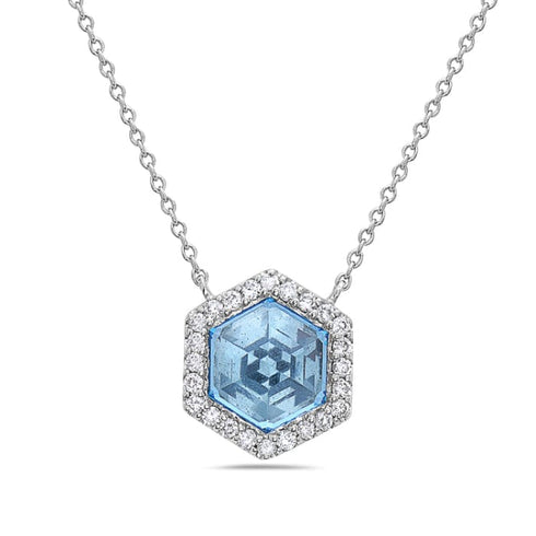 14K White Gold Blue Topaz and Diamond Necklace